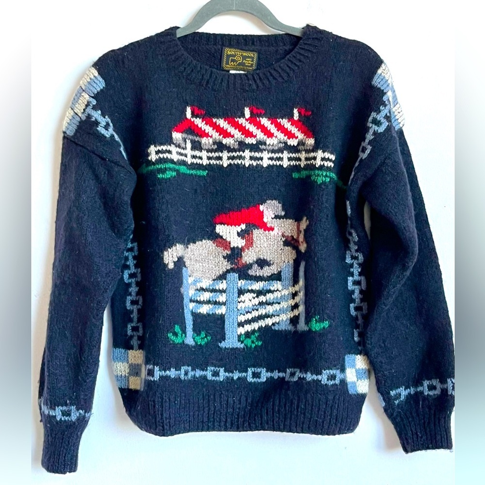 South Wool Derby Sweater 100% pure virgin wool hand knitted by hand size Large